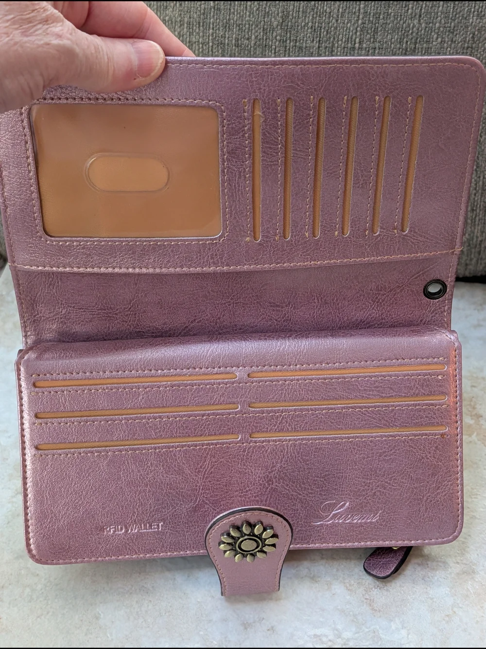 Lavemi Floral Accent RFID Wallet Clutch in Rose Metallic NWOT